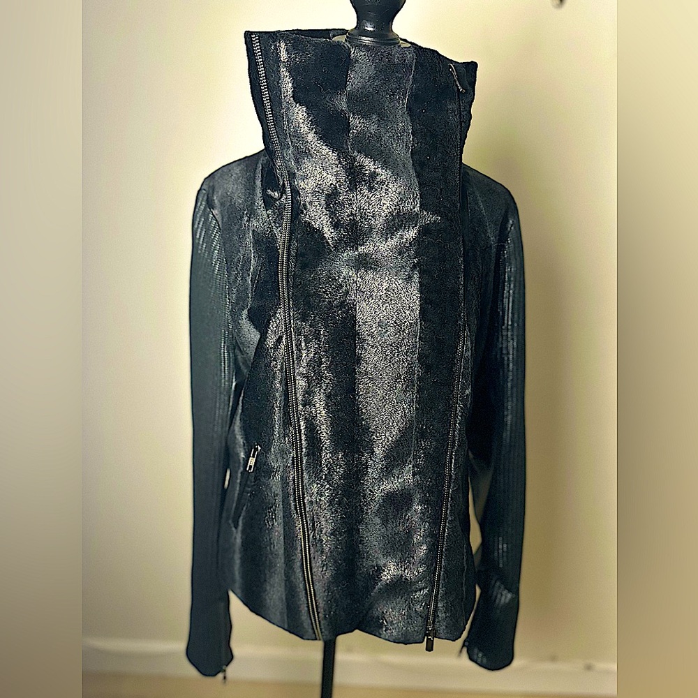 LAUREN VIDAL Women’s Black Moto Jacket – Size Medium